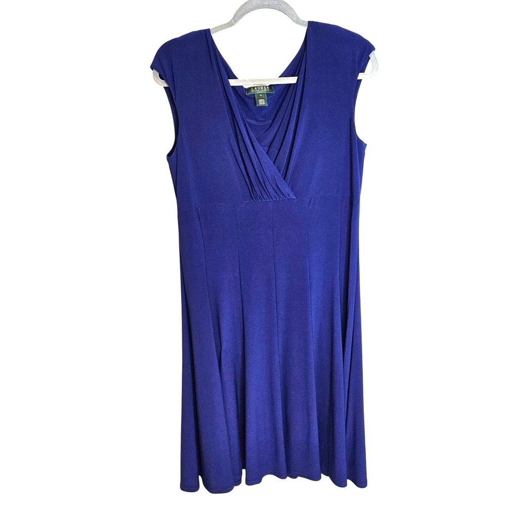 Lauren Ralph Lauren Woman SZ 14 Dress Royal Blue Jersey Knit Babydoll top Classi
